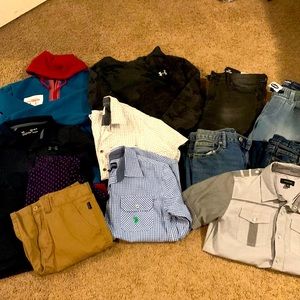 Lot of boys 10/12 clothing. Old Navy, Polo, Ring of Fire, Denizen, Under Armor..